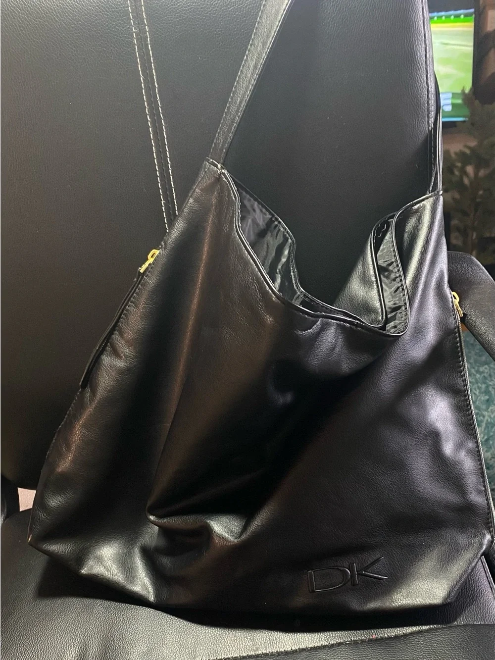 Donna Karan Signature Cashmere Collection Black Faux Leather Shoulder Bag